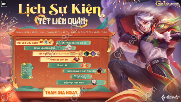 Ảnh mô tả Tổng Hợp Sự Kiện Tết Game Liên Quân Mobile 2025 – Trận Mới Lộc Tới